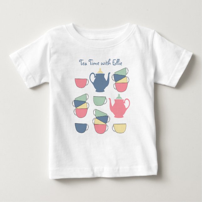 Cute Tea Time Personalized Baby T-Shirt (Front)