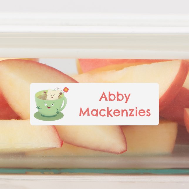 Cute teabag cup cartoon character personalized labels (Affixed)