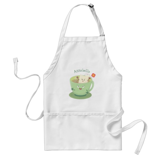 Cute teabag cup cartoon humor character adult apron (Front)