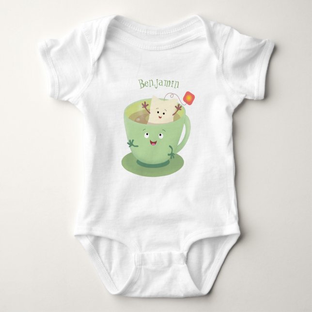 Cute teabag cup cartoon humor character baby bodysuit (Front)