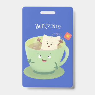 Cute teabag cup cartoon humor character badge