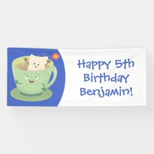 Cute teabag cup cartoon humor character banner