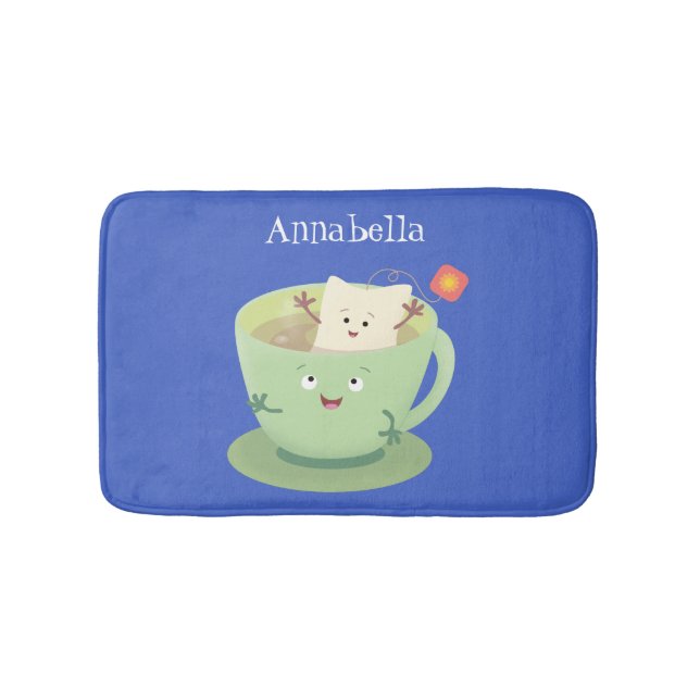 Cute teabag cup cartoon humor character bath mat (Front)