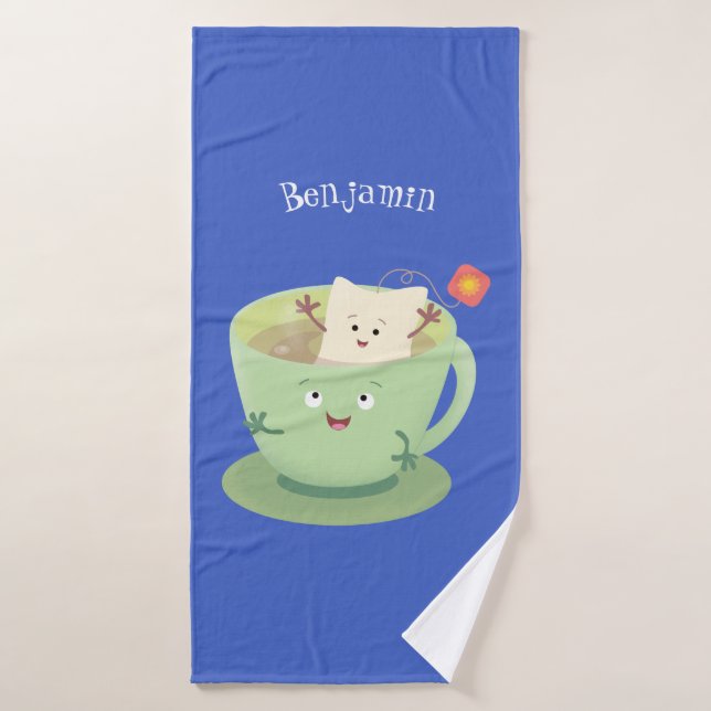 Cute teabag cup cartoon humor character bath towel set (Bath Towel)