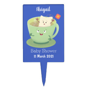 Cute teabag cup cartoon humor character cake topper