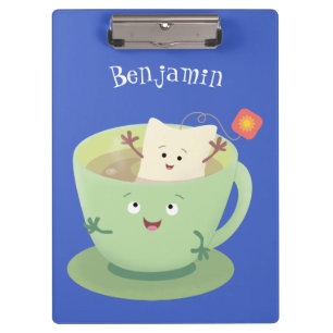 Cute teabag cup cartoon humor character clipboard