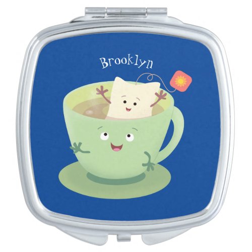 Cute teabag cup cartoon humor character compact mirror