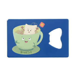 Cute teabag cup cartoon humor character credit card bottle opener