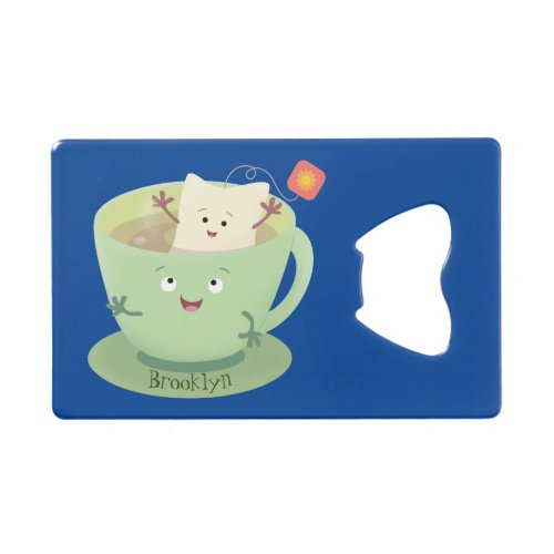 Cute teabag cup cartoon humor character credit card bottle opener
