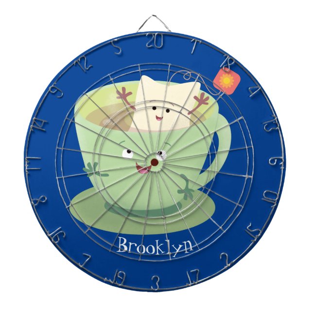 Cute teabag cup cartoon humor character dart board (Front)