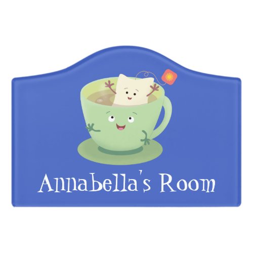 Cute teabag cup cartoon humor character door sign