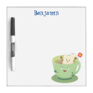 Cute teabag cup cartoon humor character dry erase board