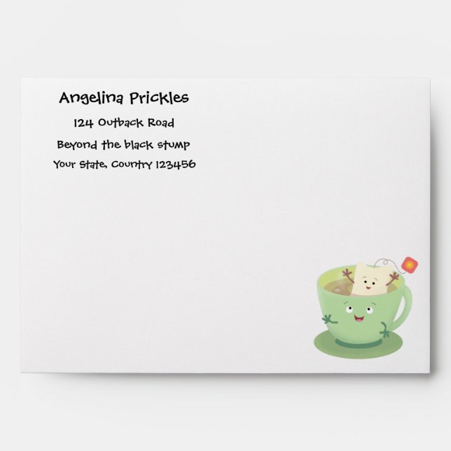 Cute teabag cup cartoon humor character envelope (Front)