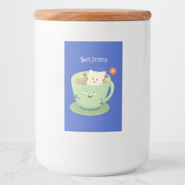 Cute teabag cup cartoon humor character food label (Front)