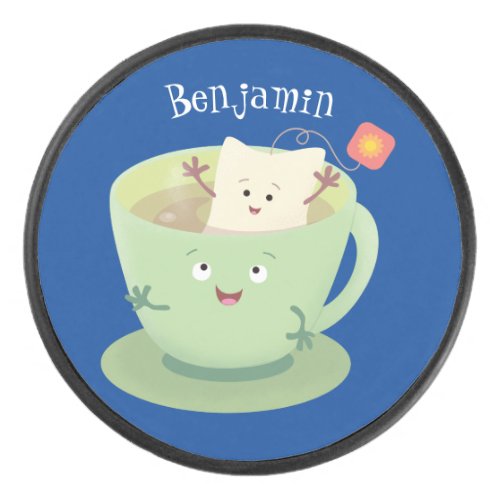 Cute teabag cup cartoon humor character hockey puck