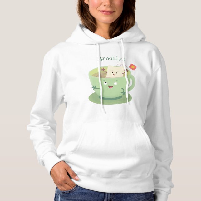 Cute teabag cup cartoon humor character hoodie (Front)