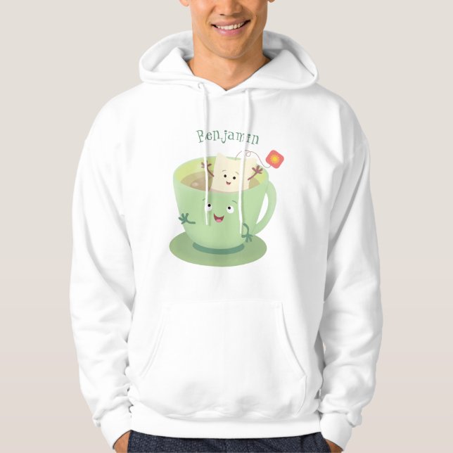 Cute teabag cup cartoon humor character hoodie (Front)