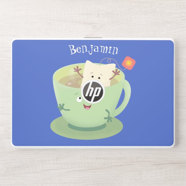 Cute teabag cup cartoon humor character HP laptop skin (Front)