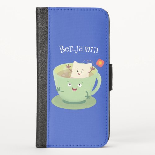 Cute teabag cup cartoon humor character iPhone x wallet case