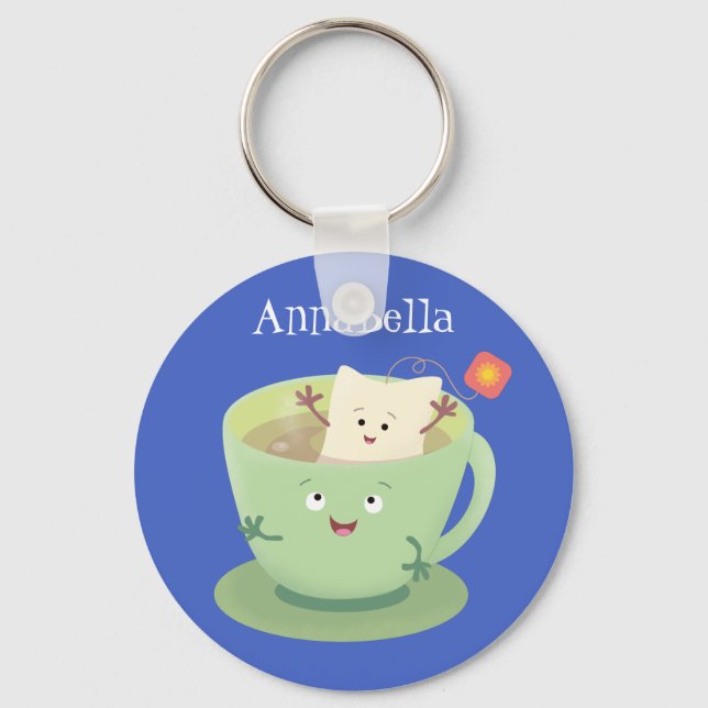Cute teabag cup cartoon humor character keychain (Front)