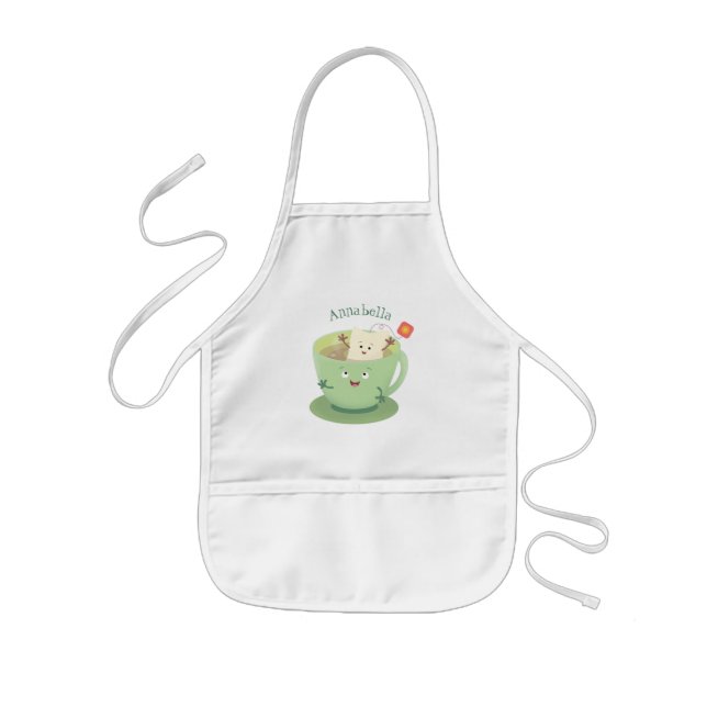 Cute teabag cup cartoon humor character kids' apron (Front)