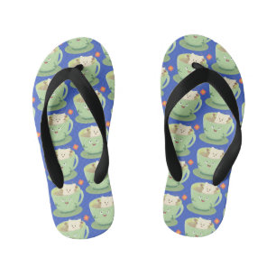 Cute teabag cup cartoon humor character kid's flip flops