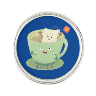Cute teabag cup cartoon humor character lapel pin