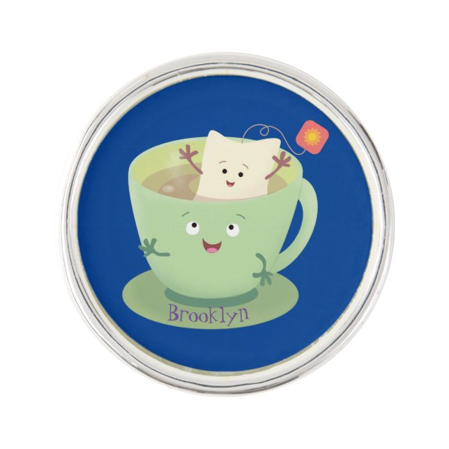 Cute teabag cup cartoon humor character lapel pin (Front)