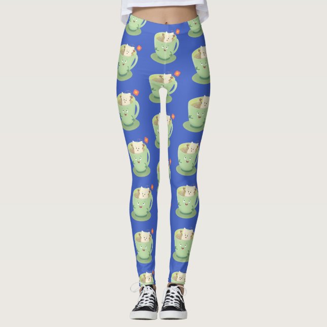 Cute teabag cup cartoon humor character leggings (Front)