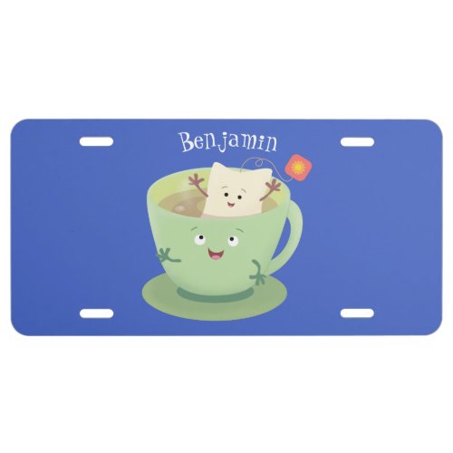 Cute teabag cup cartoon humor character license plate