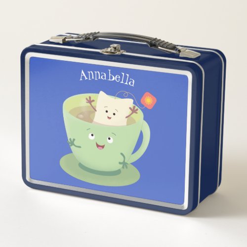 Cute teabag cup cartoon humor character metal lunch box