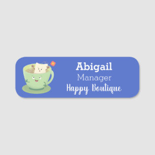 Cute teabag cup cartoon humor character name tag