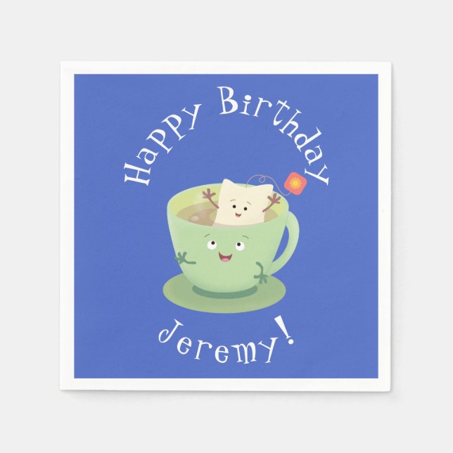 Cute teabag cup cartoon humor character napkins (Front)
