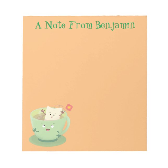 Cute teabag cup cartoon humor character notepad (Front)