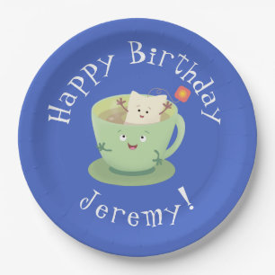 Cute teabag cup cartoon humor character paper plates