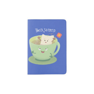 Cute teabag cup cartoon humor character passport holder