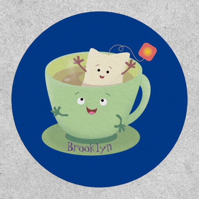 Cute teabag cup cartoon humor character patch (Front)