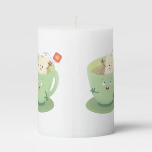 Cute teabag cup cartoon humor character pillar candle