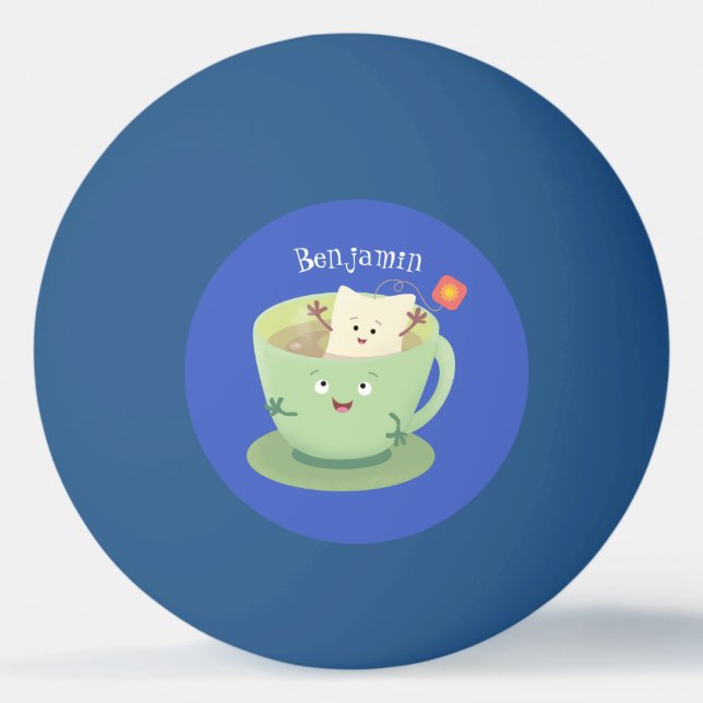 Cute teabag cup cartoon humor character ping pong ball (Front)