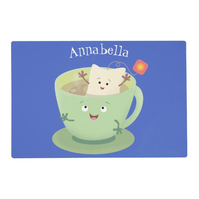 Cute teabag cup cartoon humor character placemat (Front)