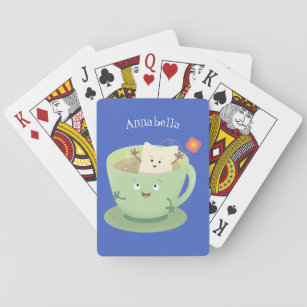 Cute teabag cup cartoon humor character playing cards