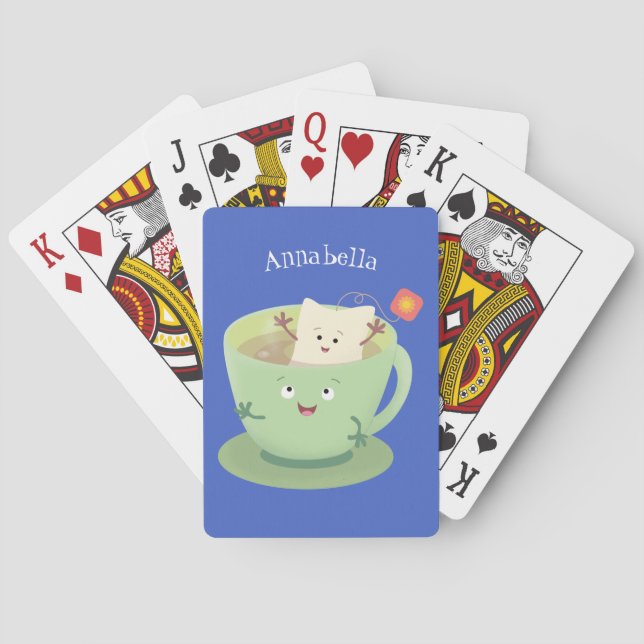 Cute teabag cup cartoon humor character poker cards (Back)