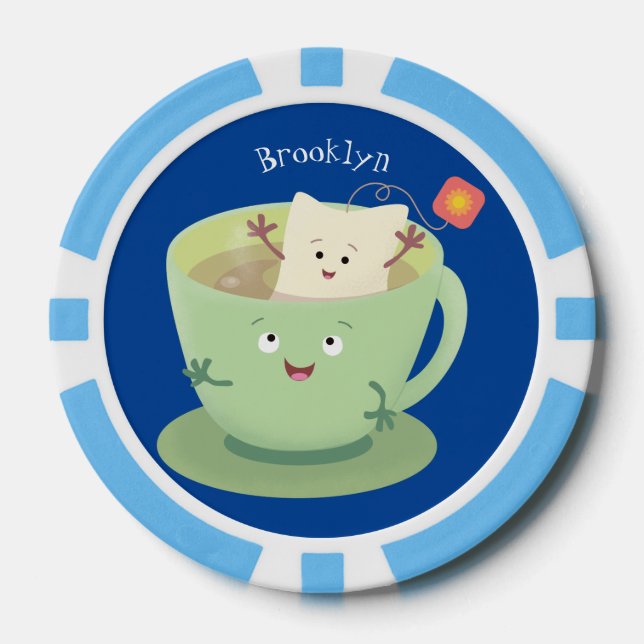 Cute teabag cup cartoon humor character poker chips (Front)