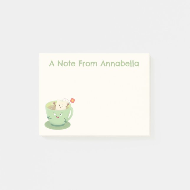 Cute teabag cup cartoon humor character post-it notes (Front)