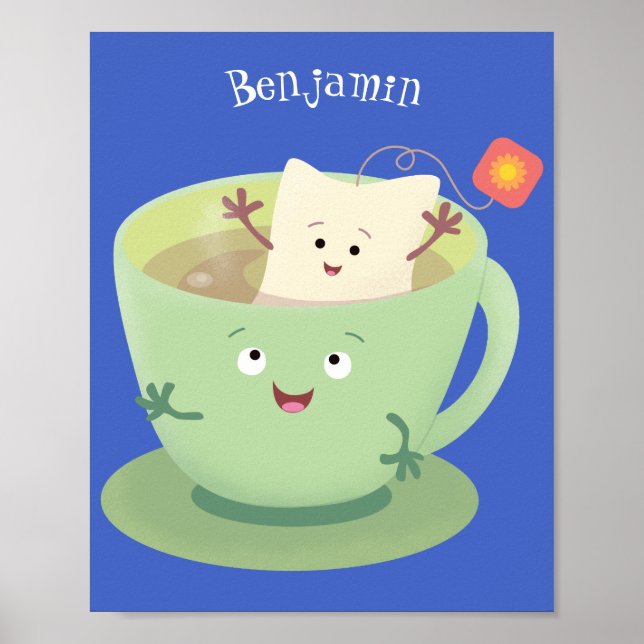 Cute teabag cup cartoon humor character poster (Front)
