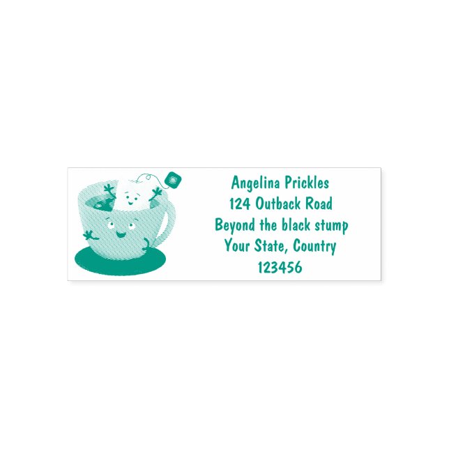 Cute teabag cup cartoon humor character  self-inking stamp (Design)