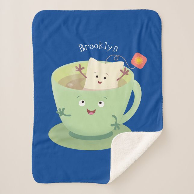 Cute teabag cup cartoon humor character  sherpa blanket (Front)