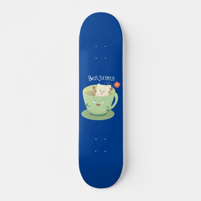 Cute teabag cup cartoon humor character skateboard (Front)