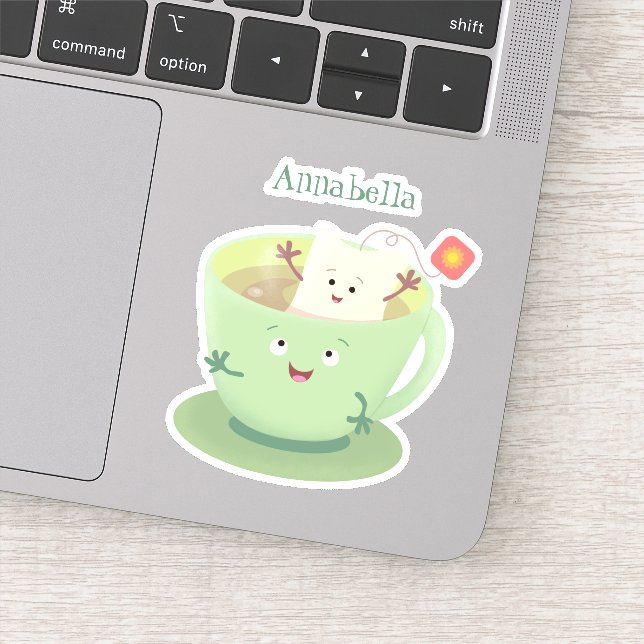 Cute teabag cup cartoon humor character sticker (Detail)