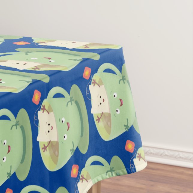 Cute teabag cup cartoon humor character tablecloth (In Situ)